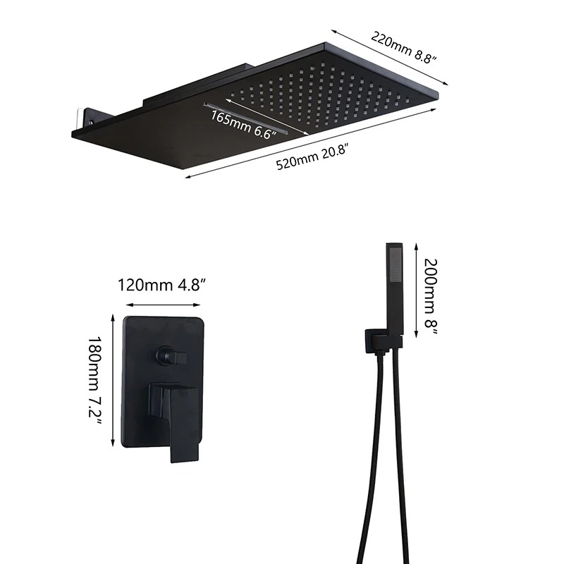 Душевой набор, ванная с черным напылением кран прямоугольник дождевая насадка для душа и Прямоугольная форма ручка для душа
