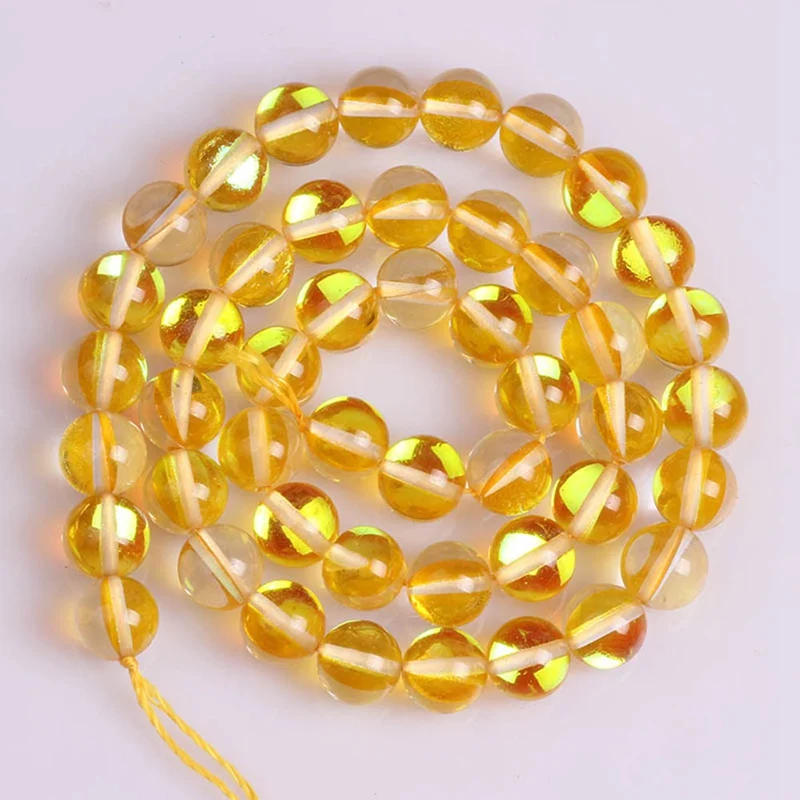 Yellow Shinny Модные хрустальные бусины из лунного камня голографический матовый браслет 6 мм - Окраска металла: Yellow Shinny