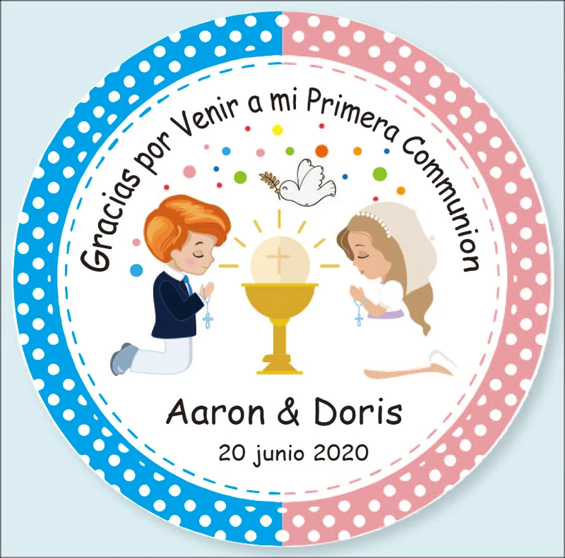 

100 PCS, 3-7CM, Custom Personalized, Girl First Communion Stickers, Personalized First Holy Communion Favor Labels Seals
