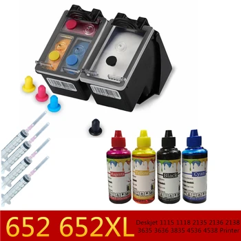 

652 652XL Refillable Ink Cartridge + 4 Printer Ink for HP Deskjet 1115 1118 2135 2136 2138 3635 3636 3835 4536 4538 Printer