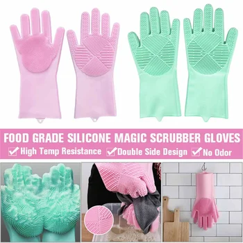 

NEW 1 Pair Magic Silicone Dishwashing Scrubber Dish Washing Sponge Rubber Scrub Gloves Kitchen Cleaning Household