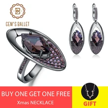 GEM'S балет, Натуральный дымчатый кварц, винтажные готические украшения, наборы, чистое 925 пробы, серебряные серьги, набор колец для женщин, хорошее ювелирное изделие