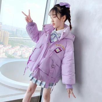 

Fairy Children's Clothes Winter Girls Cotton Coats Ribbon Thicken Warm Detachable Cap Casual Jackets Princess Girl Overcoat 2020