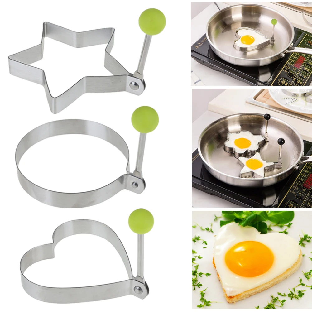 

3 Style Stainless Steel Fried Egg Shaper egg Pancake Ring Mould Mold Kitchen Cooking Tools Stainless Steel Love Round Star Molds
