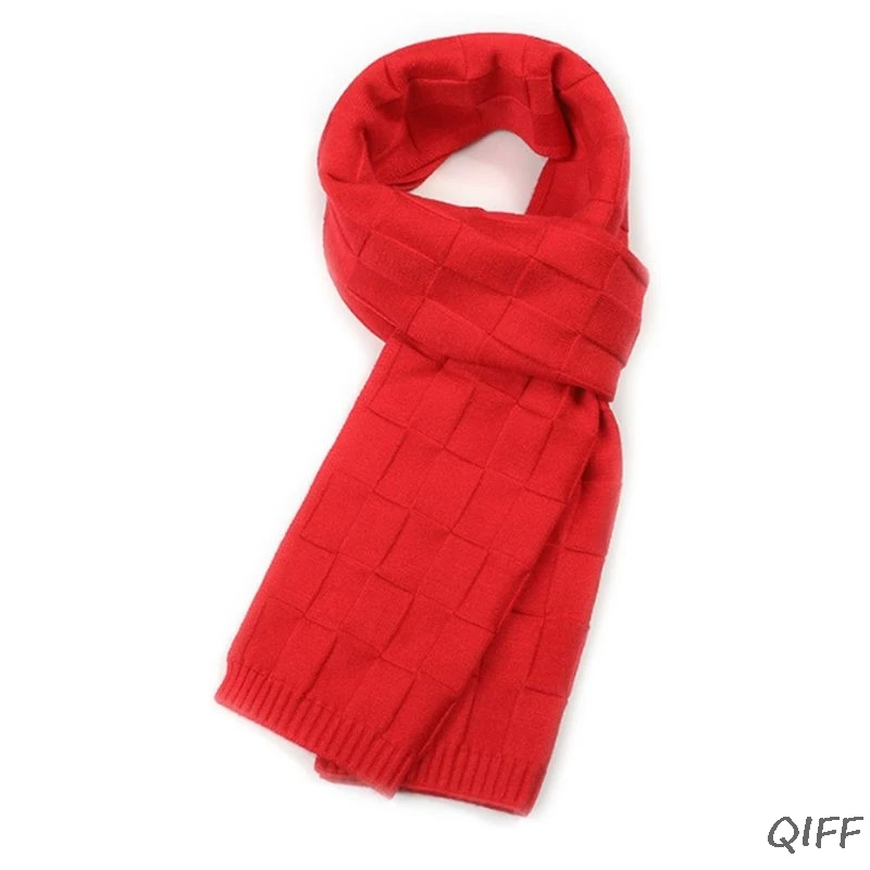 R Мужчины Классический Бизнес вязанный длинный шарф сплошной цвет плед жаккард шаль обертывания - Цвет: R