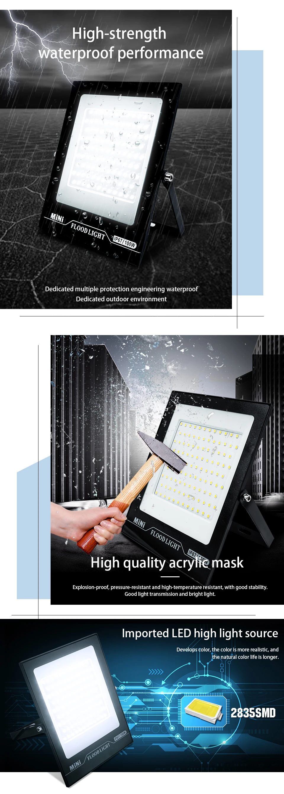 2Pcs/lot LED Flood Light AC220V 10W 20W 30W 50W 100W 150W Outdoor Floodlight H677e4f529e2148faa25b88e580afd009q