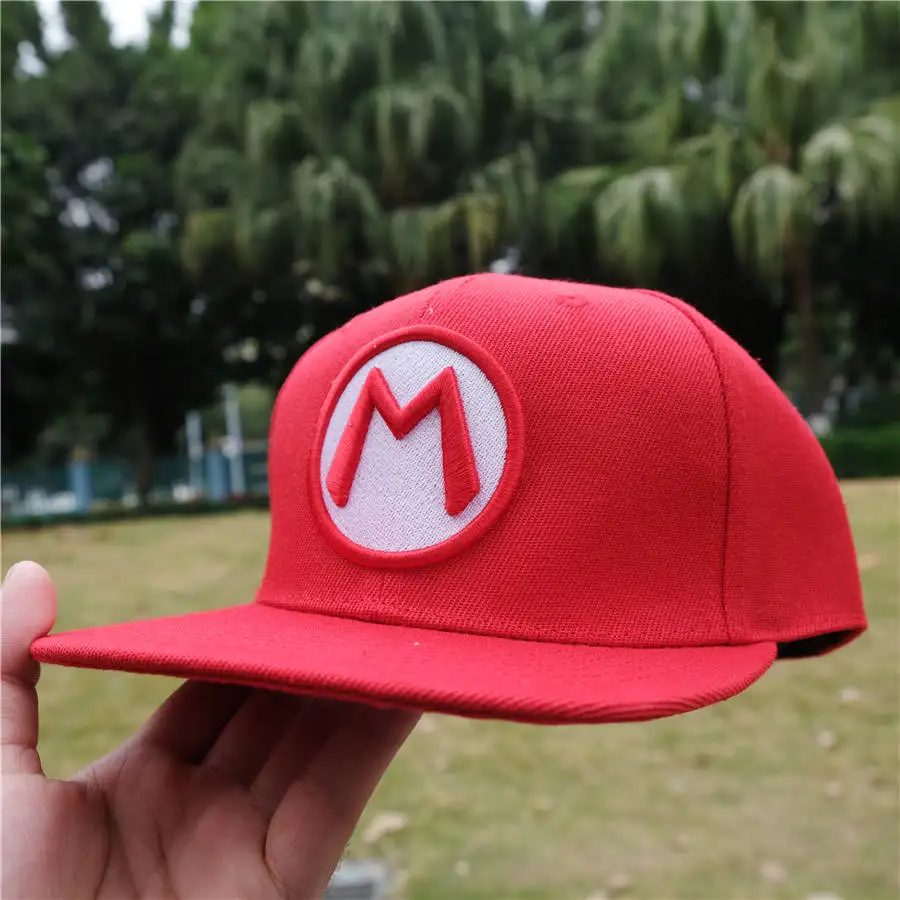 Красная Кепка для косплея с логотипом Super Mario Bros M, модная Мужская/Женская бейсболка с вышивкой, регулируемая бейсболка в стиле хип-хоп