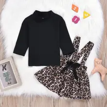 Комплект из 2 предметов, леопардовые для малышей и девочек, одежда с принтом рубашка с длинными рукавами Топы+ юбка-комбинезон комплект детской одежды