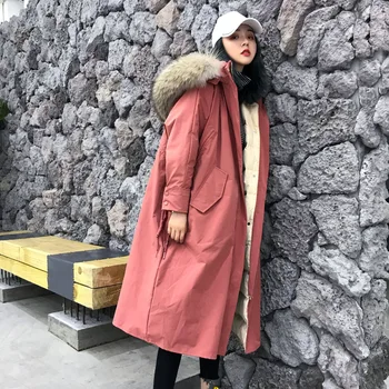 

Popular Korean Loose Wool Collar Thickened Warm Goose Down Down Jacket for Women