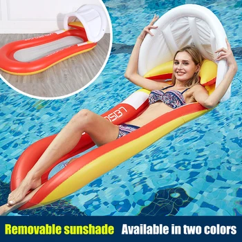 Inflatable Hammock Floatings Row Swimming Bed Foldable Portable Inflatable Back Sunshade Swimming Pool Middle Mesh Water Chair 1