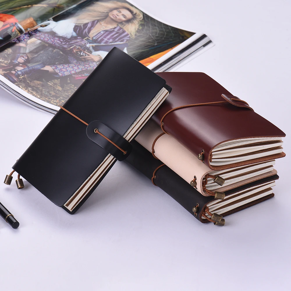 

Leather Refillable Business Travel Notebook Diary Notepad Card Holder Lined Grid Blank Paper with Elastic Strap for Writing