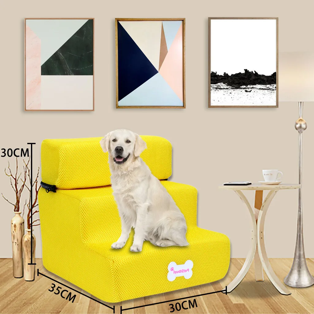 Лестница для маленьких собак щенков кошек 3 ступеньки противоскользящая кожаная