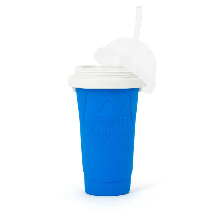 DIY Slushy Maker Ice Cup TIK TOK Magic Quick Frozen Smoothies Cup Cooling Cup Double Layer Squeeze Cup Slushy Maker Homemade Milk Shake Ice Cream Maker it for Children and Family Blue