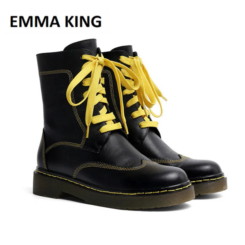 

British Style Genuine Leather Ankle Boots Doc Martin Boots Unisex Warm Ladies Motorcycle Boots for Autumn Winter Working Boots