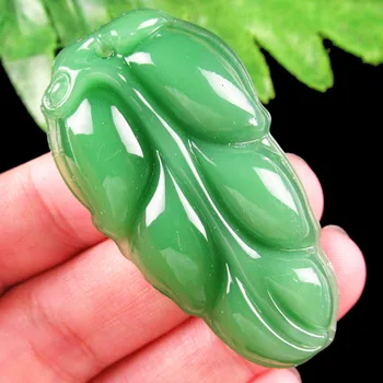 

1Pcs 18.7g Carved Green Jades Leaf Pendant Bead 55x28x9mm