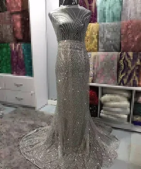 

latest sequins lace fabric with hand print glued glitter tulle lace fabric french net fabric 2019 high quality