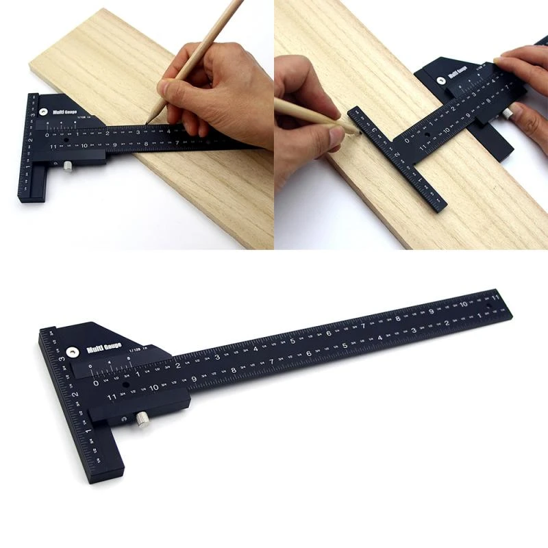 Precision Marking Gauge Ruler T-Type Square Multifunction Woodworking Tool Ruler