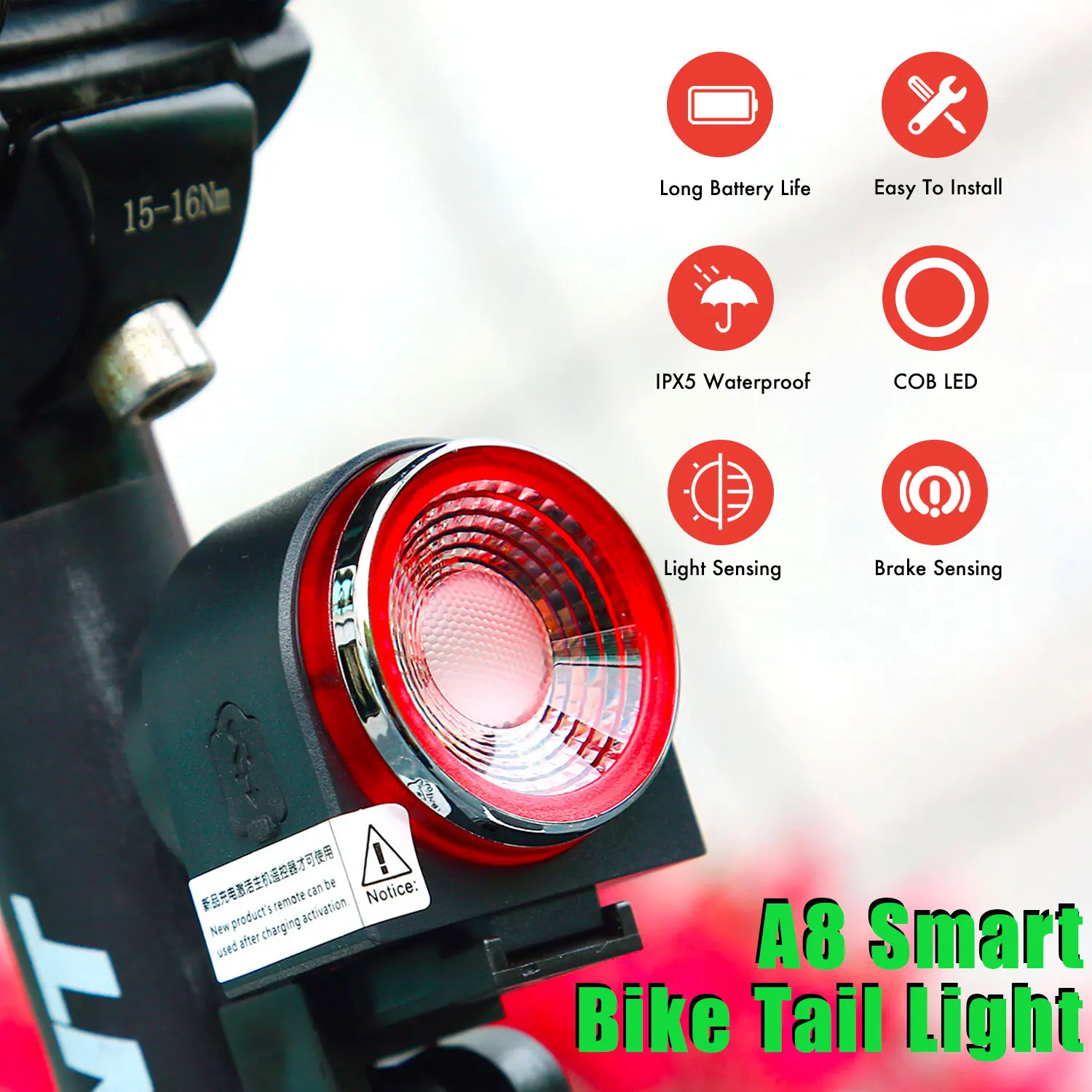 

Remote Control Smart Bicycle Light with Anti Thief Alarm USB Rechargeable Bike LED Tail Lamp Cycling Security IPX5 Waterproof