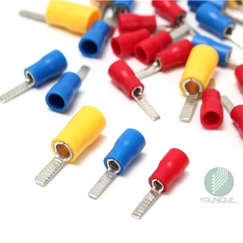

100 PCS Insulated Straight Flat Red Blue Yellow Blade Terminal Connector Crimp Electrical Terminal