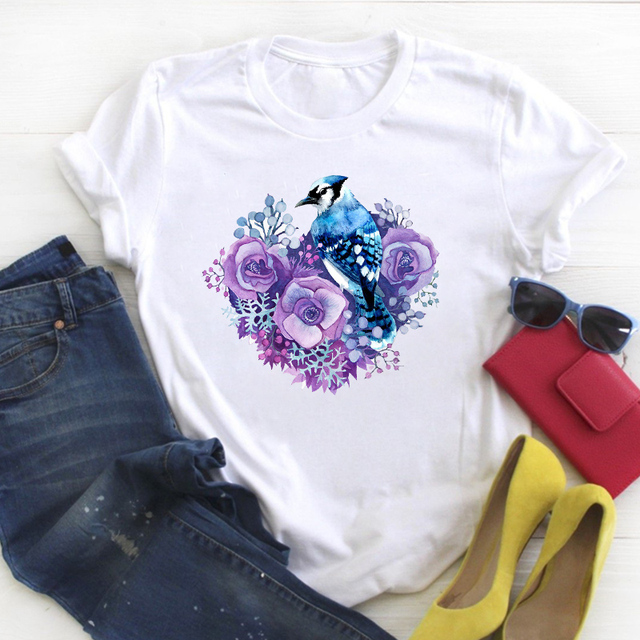 Flower Floral Book Cute Print Short Sleeve Ladies Summer T Tee Female Top Shirt Clothes Tshirt Womens Graphic T-shirt