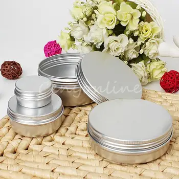 

100pcs x Silver Aluminium Tin Jar Sample Container Cosmetic Pots Round Can with Screw Cap for Lip Balm Art Cream Make Up Storage