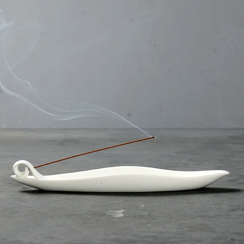 Керамический белый лист Лодка линия благовоний горелка курильница Joss-stick держатель 22*4,5*3 см