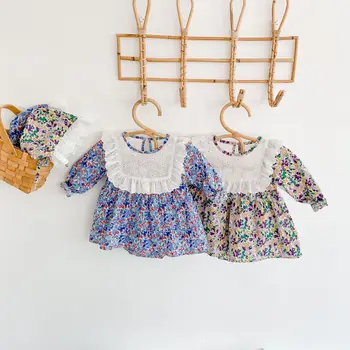

New Baby Girls Floral Bodysuit Autumn Long Sleeve Newborn Baby Girls Jumpsuit With Hat Toddler Baby Girls Dress Outfits Fashion