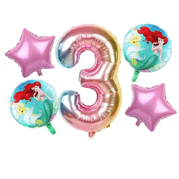 

1set mermaid Ariel cartoon disney princess foil ballons Birthday Party Decorations kids air globos 30Inch Number baby girl toys