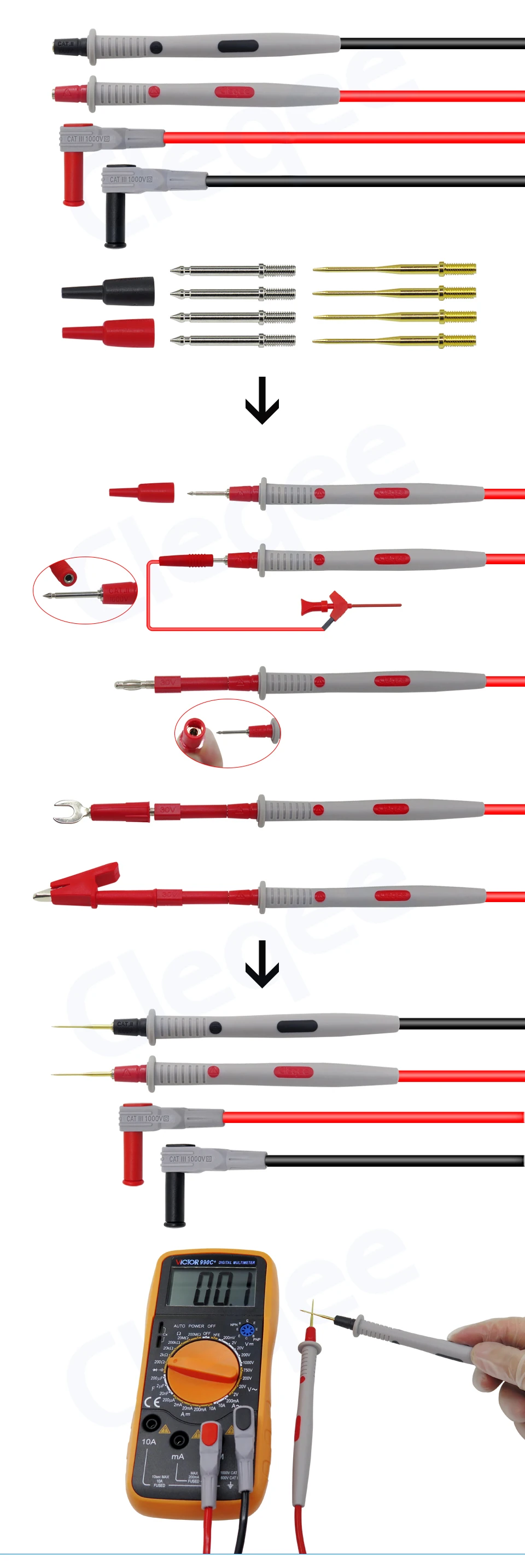 23 peças, sonda osciloscópio substituível multifunção acessórios de teste