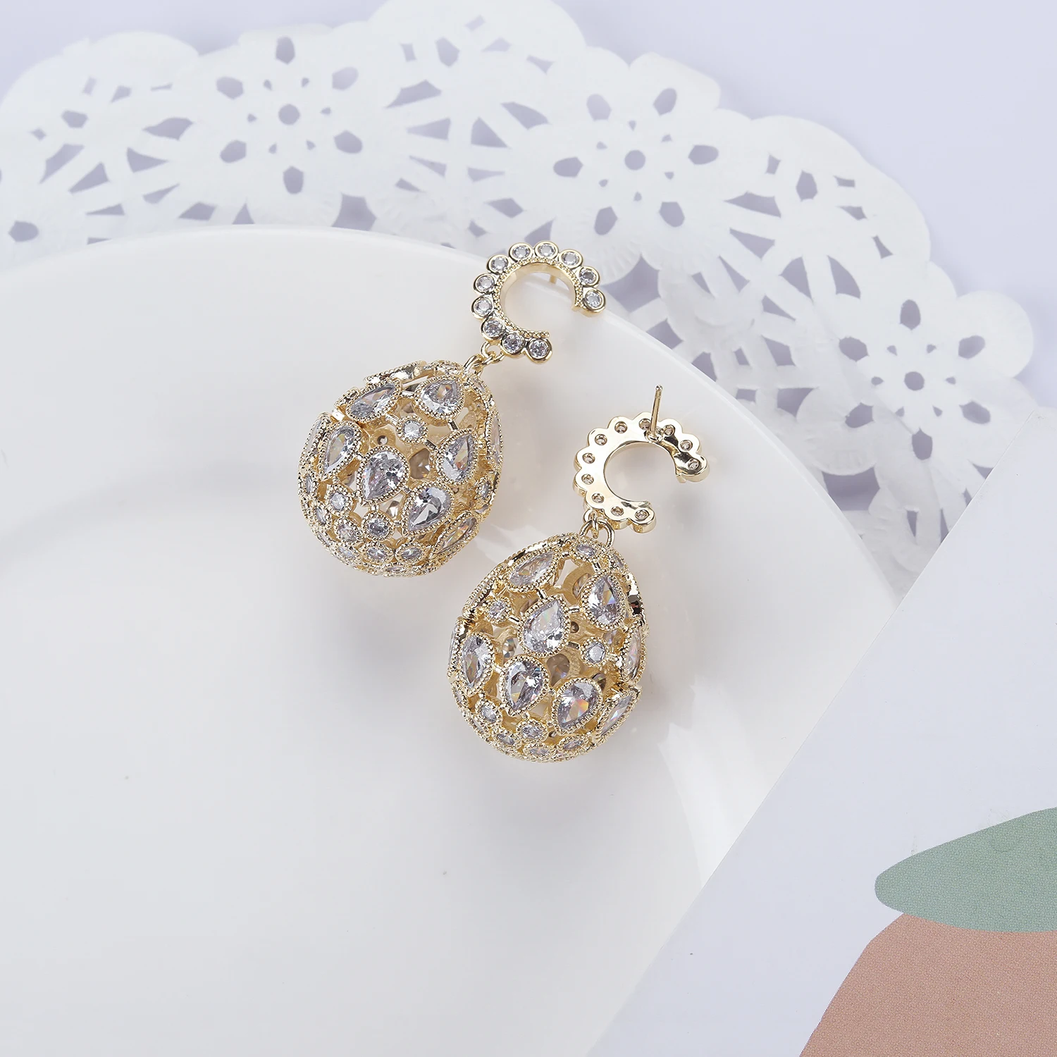 Popular Cubic Zircon CZ Ball Earrings Crystals Earring Women Girl Birthday Party Jewelry CE11368
