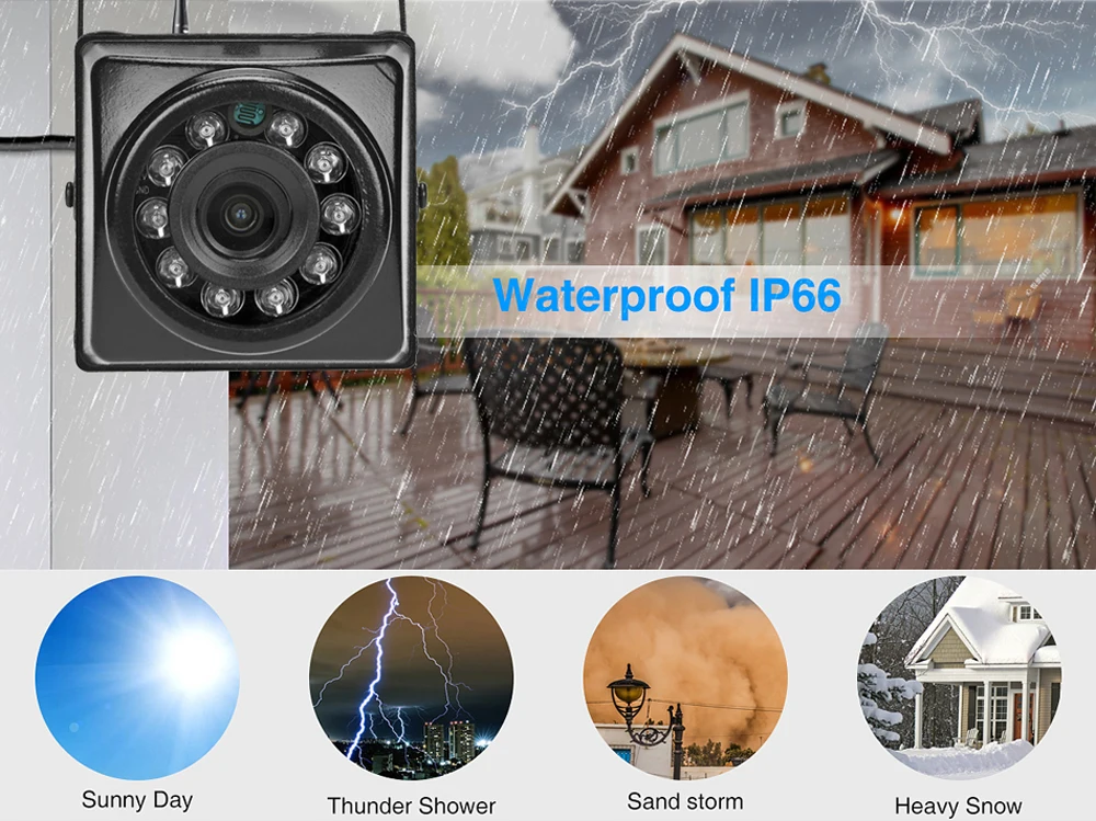 Outdoor camera resisting heavy rain thanks to waterproof housing
