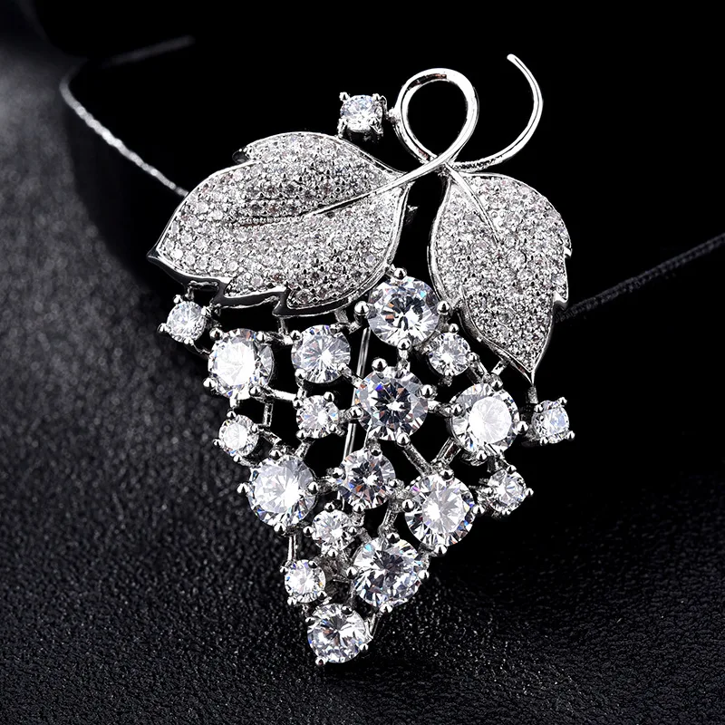 

XIHA Grape Shaped Brooches Pins for Women Cubic Zirconia Lapel Pin Ladies Dress Shirt Collar Accessories Korean Fashion Jewelry