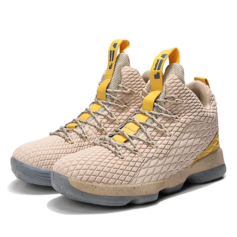 Бежевый Баскетбольные кроссовки Lebron 15 James с высоким берцем, амортизирующие дышащие спортивные мужские кроссовки - Цвет: Бежевый