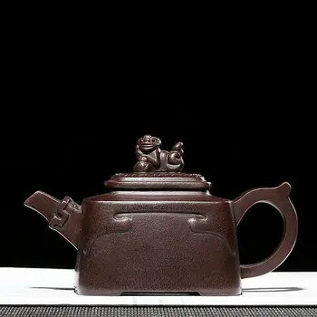 

6.1" China Yixing Zisha Purple Clay Handmade Lion Beast Cover Pot Gongfu Teapot