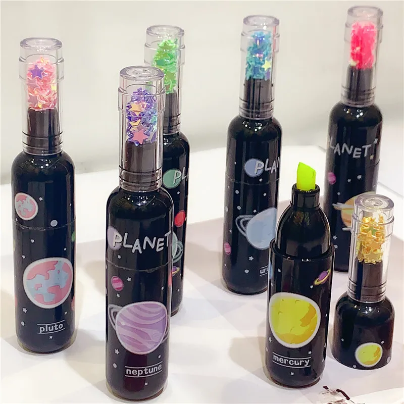 6Pcs Cute Planet Wine Bottle Candy Highlighter Marker Pen Drawing Fluorecent Marker WritingTool Back School Office Supply