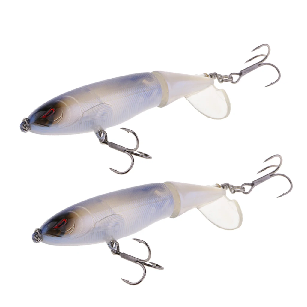 

2pcs Plastic Topwater Fishing Lures Artificial Rotate Tail Whopper Popper Hard Baits for Carp Bass Pike 3.94 inch 13.2g