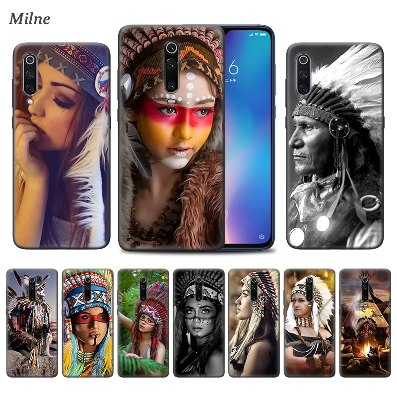 

Indian Feathers Girl Case for Xiaomi Redmi 8A K20 Note 7 8 8T 7A 6A 6 Mi 9T 10 9 Pro 5G CC9 A3 Black TPU Phone Coque Carcasa