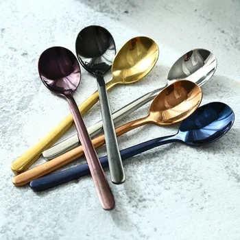 

Tea Spoons Korean Style Vacuum Plating 304 Stainless Steel Tableware Unique Kitchen Dessert Coffee Spoon Drinking Flatware .