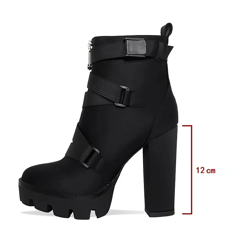New Fashion Spring Autumn Platform Ankle Boots Women 12cm Thick Heel Platform Boots Ladies Worker Boots Black Big Size 41