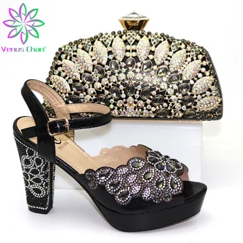 

2020 New Design Black Color High Quality Italian Women Shoes and Bag Set Nigerian Lady Shoes Matching Bag for Wedding Party