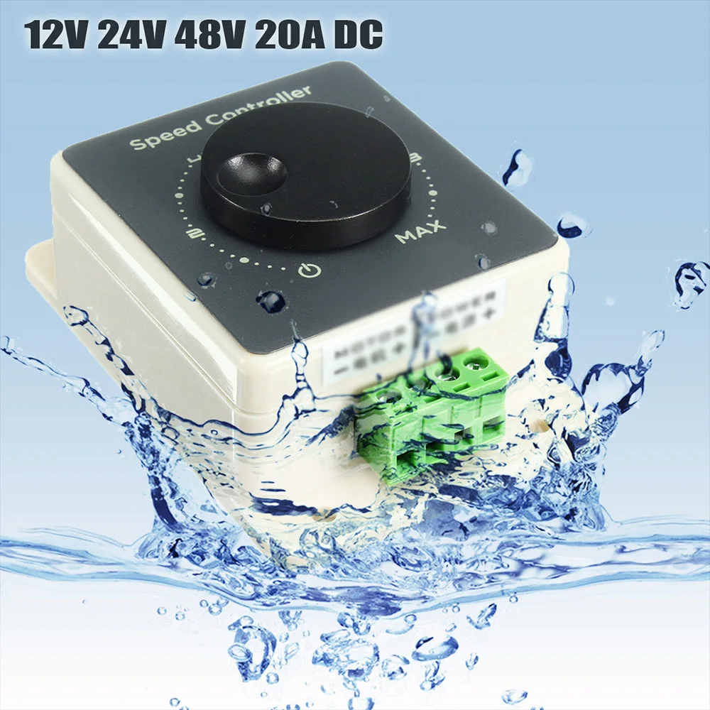Водонепроницаемый DC10V~ 60V 12V 24V 36V 48V 20A ШИМ контроллер скорости двигателя постоянного тока регулятор