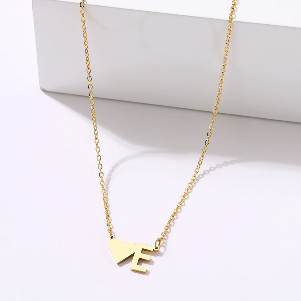 CACANA Fashion Tiny Heart Dainty Initial Letter Name Choker Stainless Steel Necklace For Women Pendant Jewelry Accessories Gift