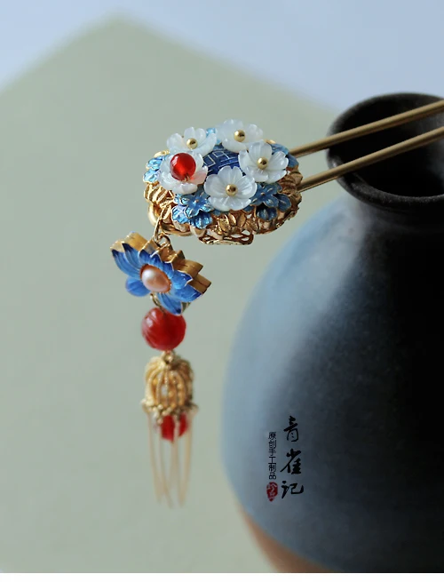 vintage handmade shell tassel Cloisonne hairpin sticks cheongsam Headwear do-up tools for hair bun kimono COSPLAY
