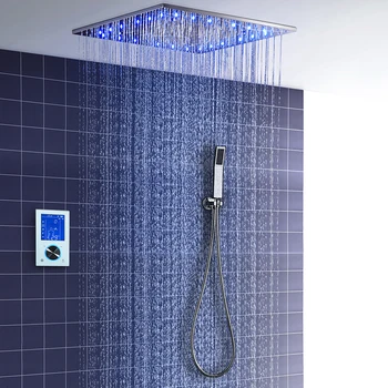 

LED Concealed Rainfall Shower European-style Thermostatic Intelligent Digital Display Rain Shower Set Wall-mounted MassageShower