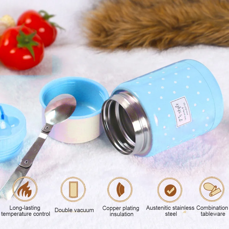 

350ml Mini Vacuum Insulated Food Jar Less Steel Lunch Box Container With Spoon Baby Kids Vacuum Insulated Lunch Container