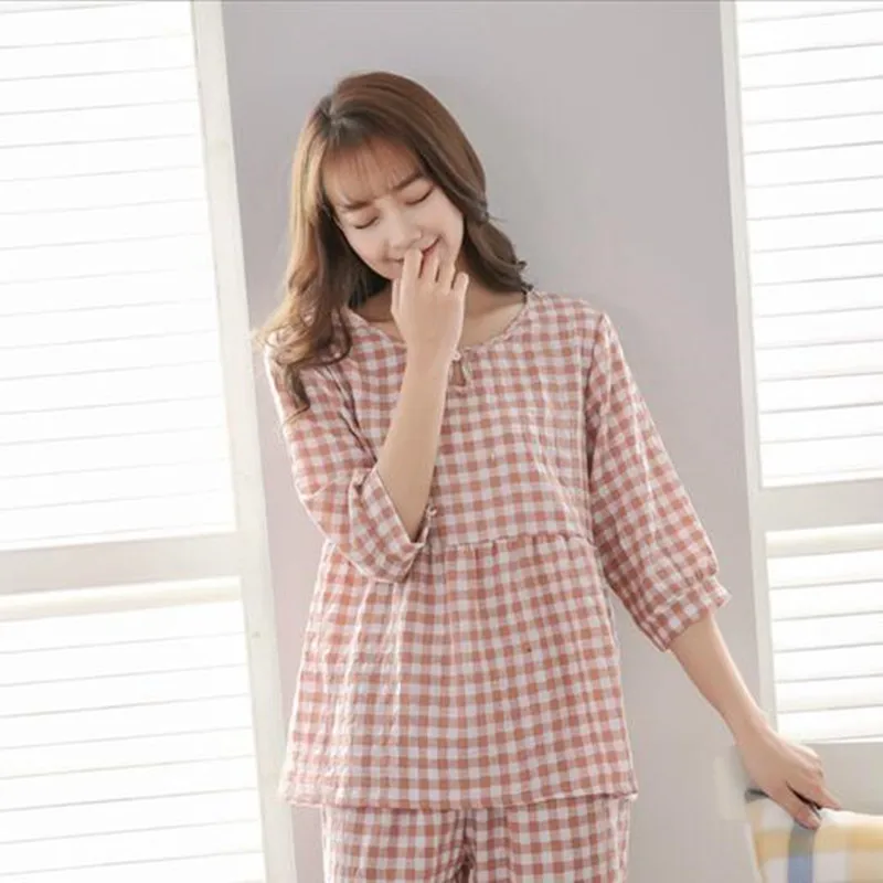 

Home Suit For Women Plaid Pajamas Cotton Pijamas 2 Pieces Sleepwear Women's Clothing Autumn 2019 New Pyjamas Sets Fdfklak