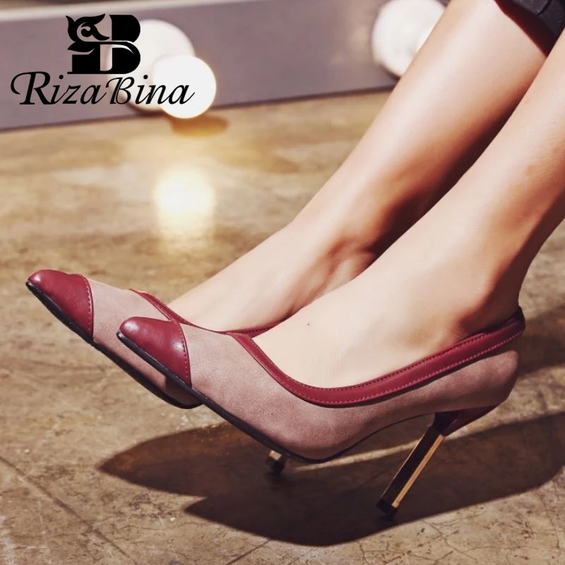 RIZABINA Sping Women Pumps Pointed Toe Slip On Thin Heel Patchwork Shoes Shallow Ladies Footwear Single Size 32-43 | Обувь