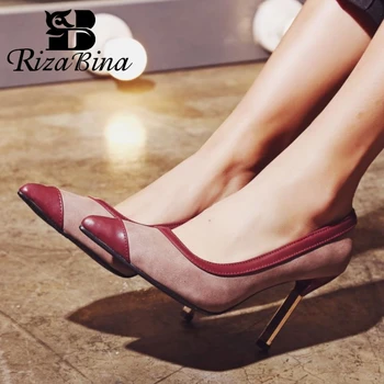 

RIZABINA Sping Women Pumps Pointed Toe Slip On Thin Heel Patchwork Shoes Shallow Ladies Footwear Single Shoes Size 32-43