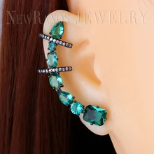 Винтажный Зеленый Прозрачный кристаллический камень, серьги-гвоздики для женщин, модные серьги-манжеты для ушей, клипсы, Женские Ювелирные изделия EFX004422