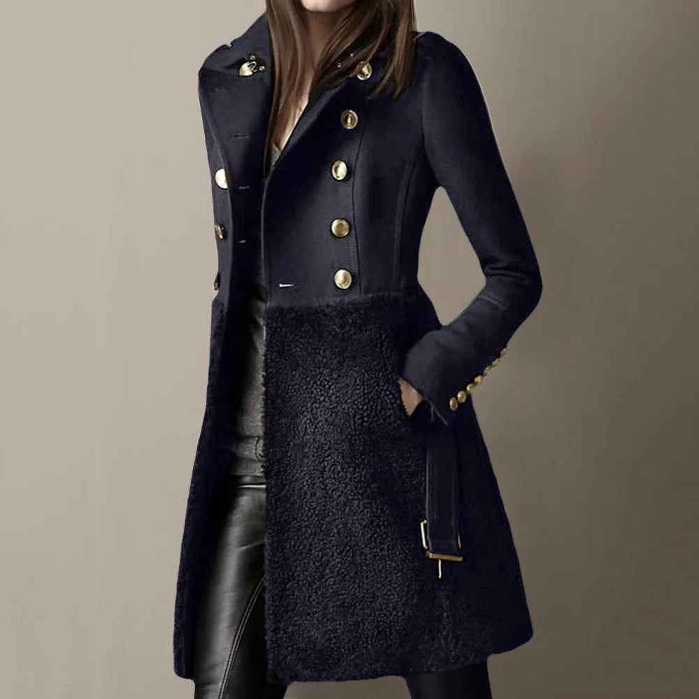 

Coat Winter Women 2020 New A-line Fashion Simple European Style Button And Mid-length Style Black Lapel Elegant Thickened